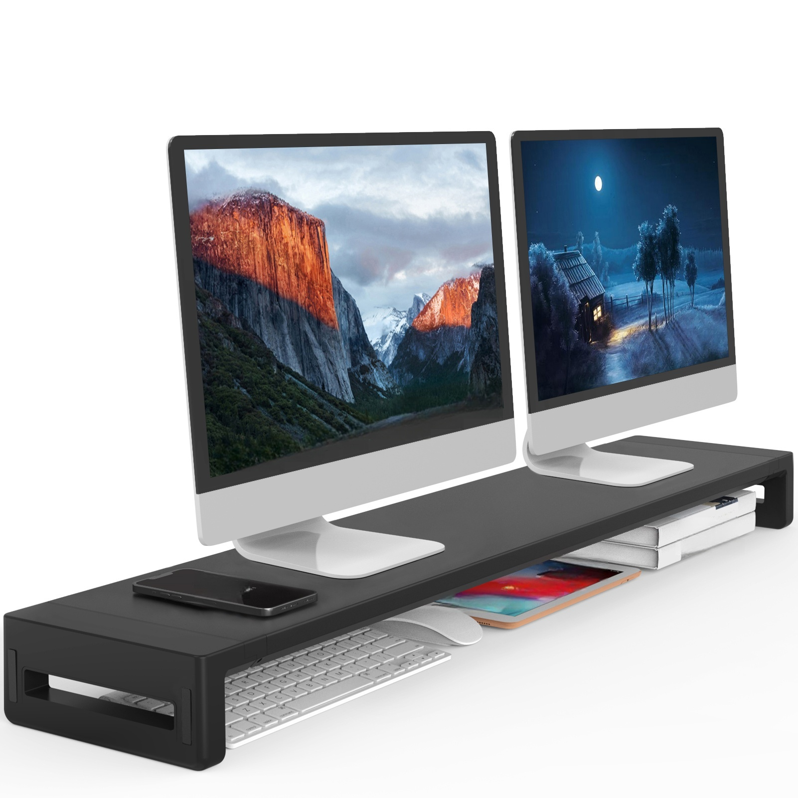 Dual Monitor Desk Setup - Dual Monitor Stand Riser, Extended Desktop