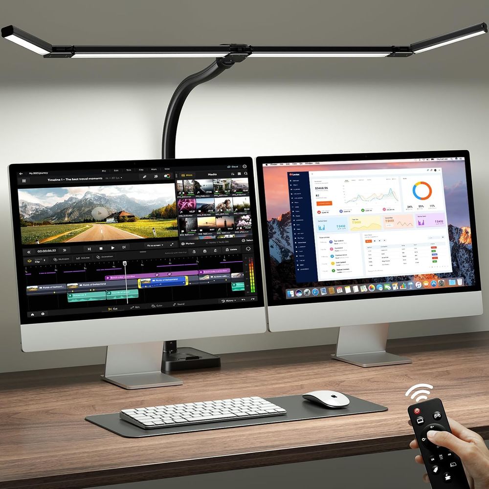 Dual Monitor Desk Setup - 42-inch LED Desk Lamp with Adjustable