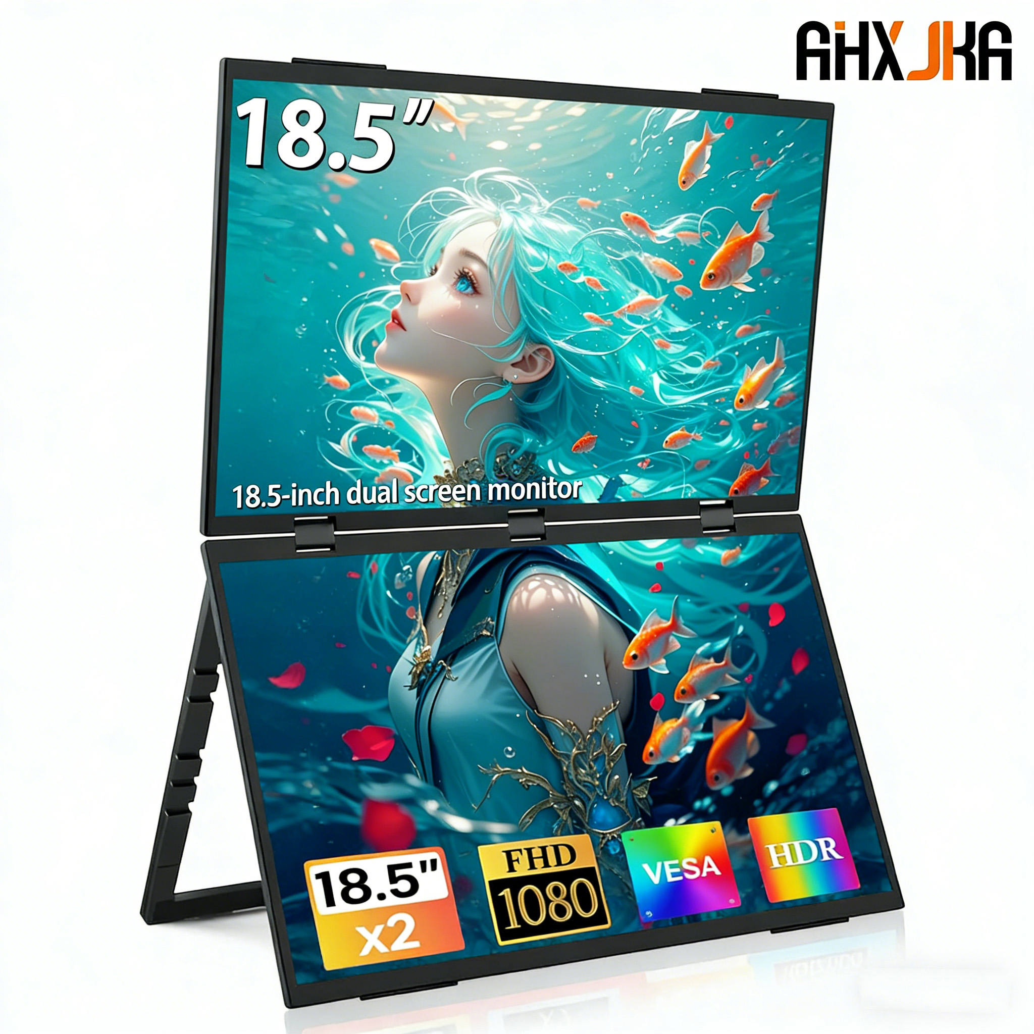 Dual Monitor Desk Setup - AHXJKA 18.5-Inch 100Hz Dual Screen Portable