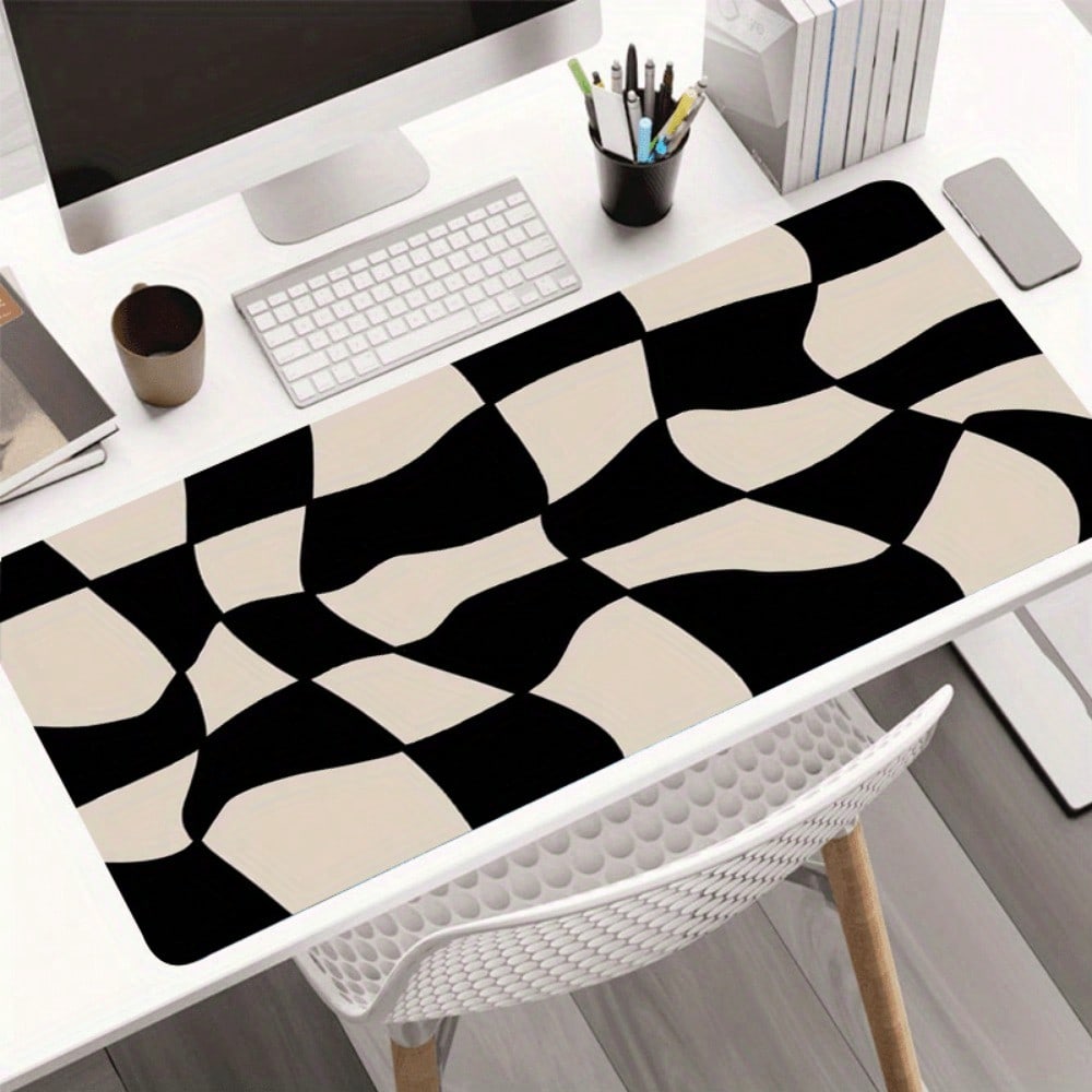 Desk Setup Designer - Large Black & Beige Checkerboard Gaming