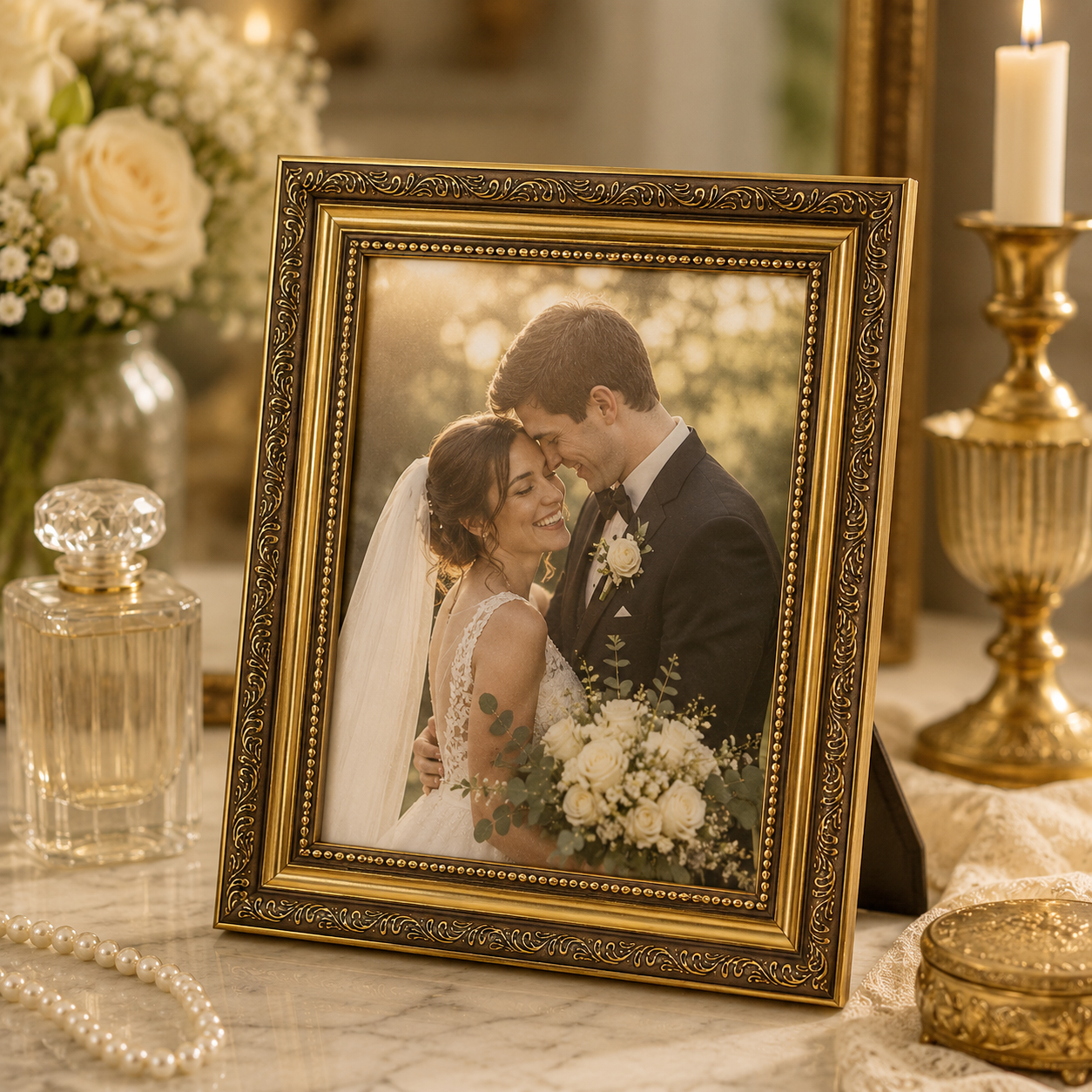 Desk Setup Photo - Antique Gold Photo Frame - Available
