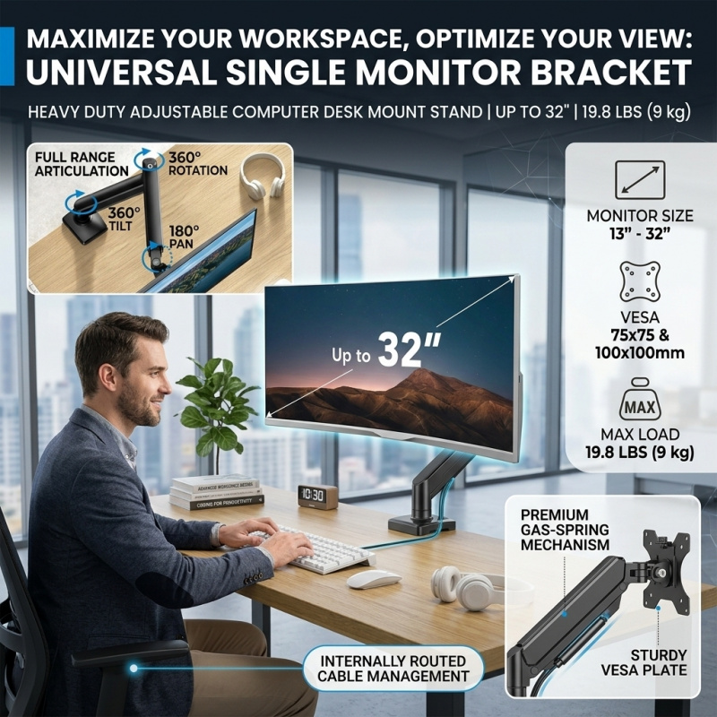 Desk Setup With Monitor Arm - Universal Single Monitor Arm Bracket Up