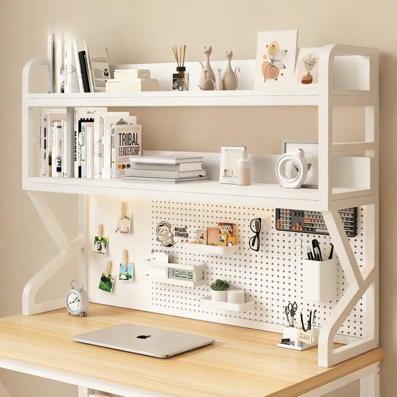 Desk Setup At Home - Desktop Storage Shelf with Pegboard Organizer,