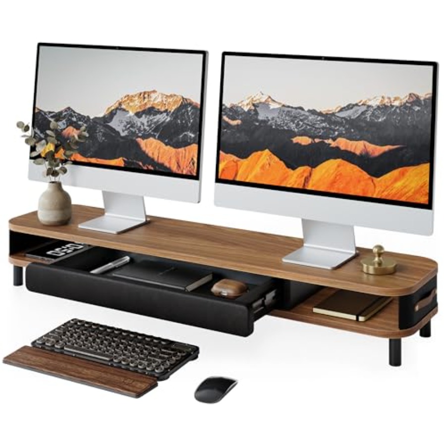 Dual Monitor Desk Setup - Dual monitor riser for ergonomic desk