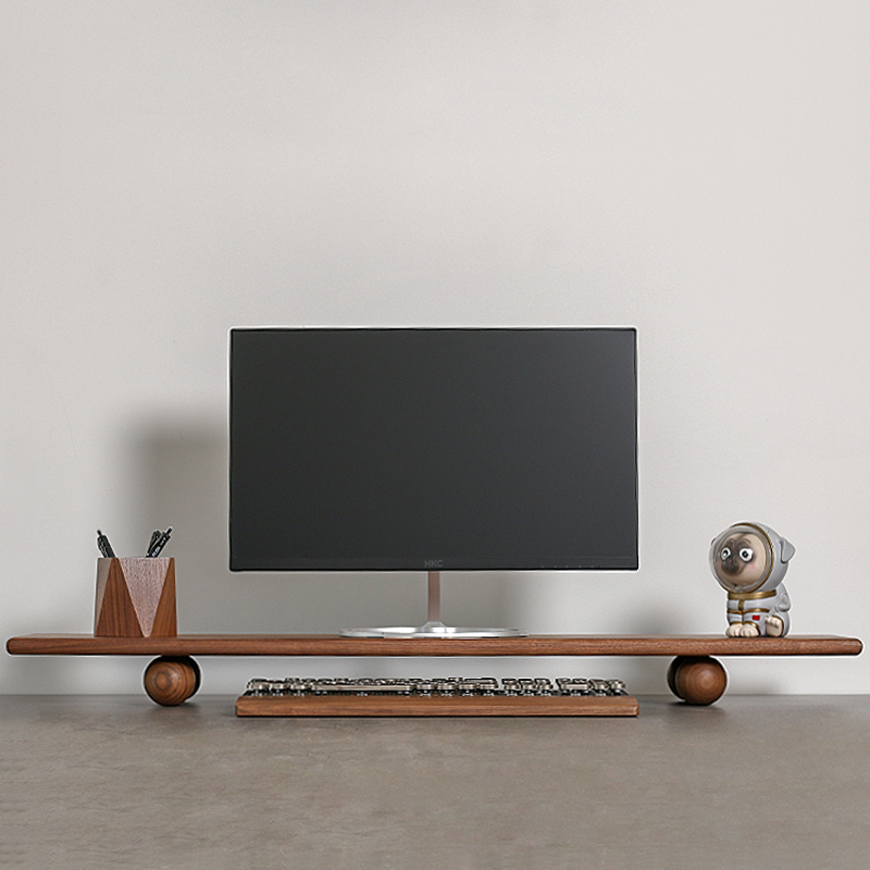 Natural Wood Desktop Riser Dua - Dual Monitor Desk Setup ulasan dan harga