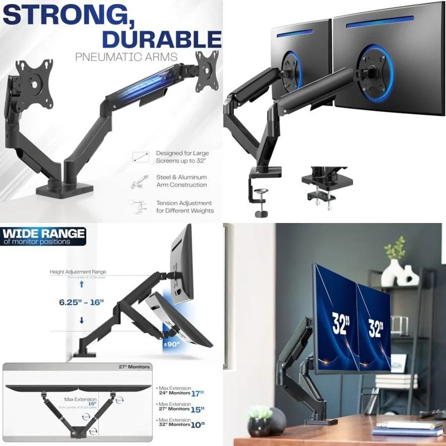 Dual Monitor Stand, Fully Adju - Desk Setup With Monitor Arm ulasan dan harga