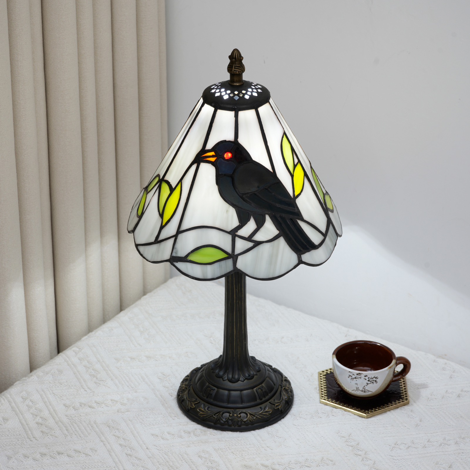 Stained Glass Raven Lamp Table - Desk Setup Vintage ulasan dan harga