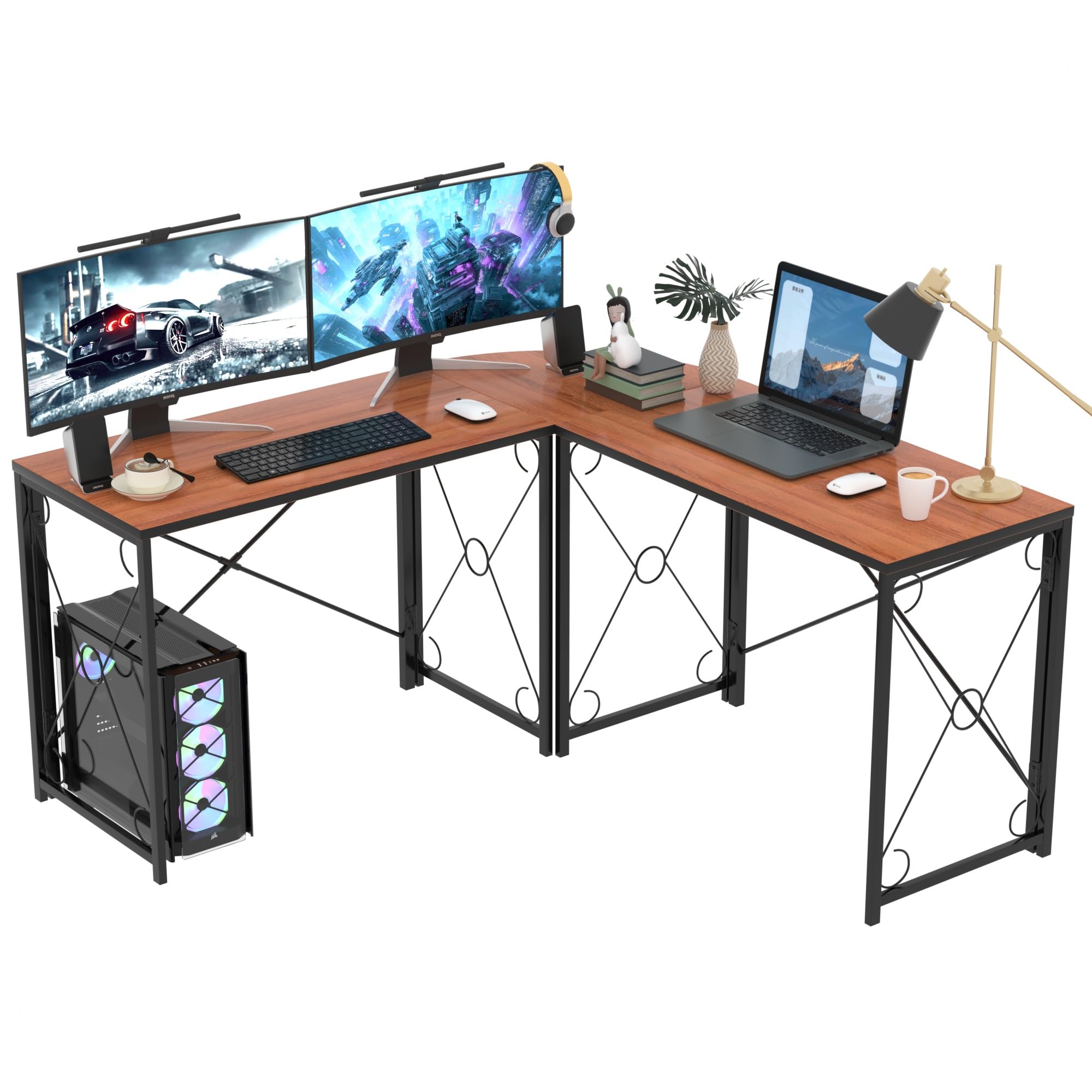 L-Shaped Computer Desk With Me - Dual Monitor Desk Setup ulasan dan harga