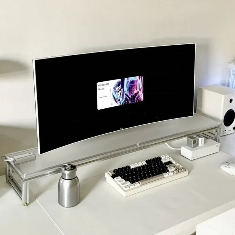Aluminum Monitor Stand Acrylic - Desk Setup With Laptop And Monitor ulasan dan harga
