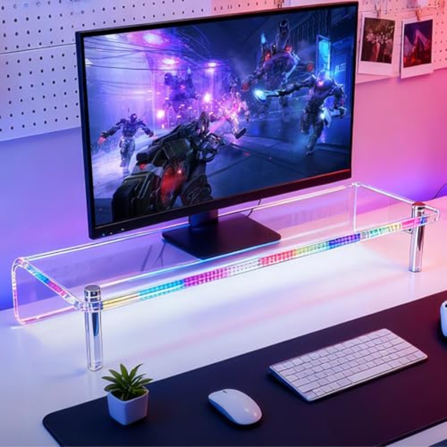 Acrylic Monitor Stand with WRG - Desk Setup With Laptop And Monitor ulasan dan harga