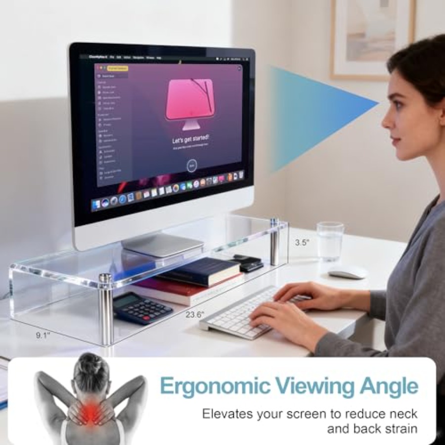 Acrylic Monitor Stand with WRG - Desk Setup With Laptop And Monitor ulasan dan harga
