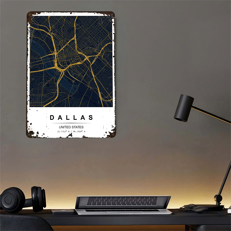 Dallas City Map Art Printed Po - Desk Setup Vintage ulasan dan harga