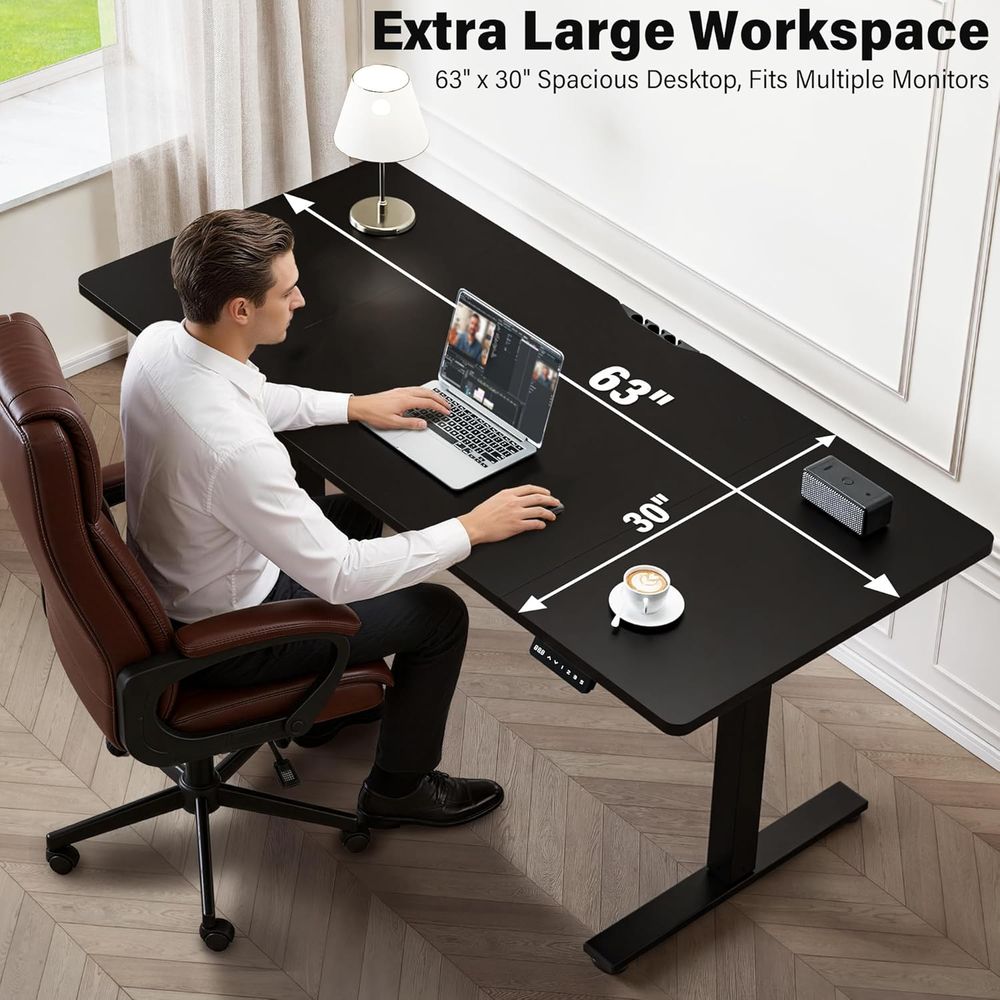 Large 63x30 Electric Adjustabl - Dual Monitor Desk Setup ulasan dan harga