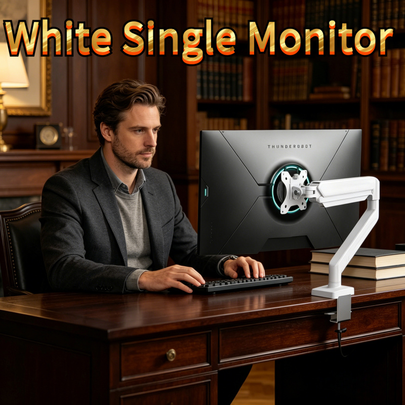 Height Adjustable White Single - Desk Setup With Monitor Arm ulasan dan harga