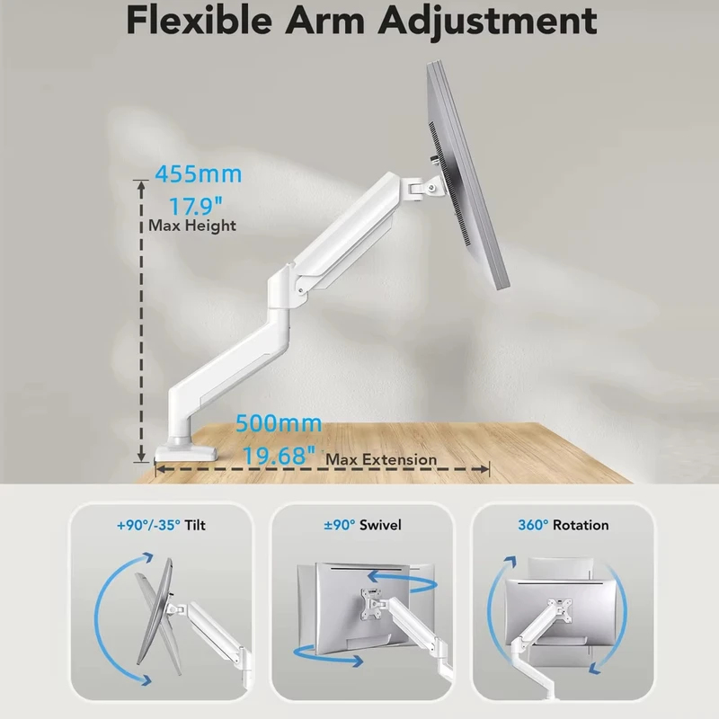 Height Adjustable White Single - Desk Setup With Monitor Arm ulasan dan harga