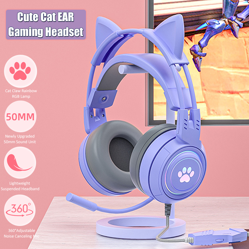 Cute Cat Ear Gaming Headphones - Desk Hifi Setup ulasan dan harga