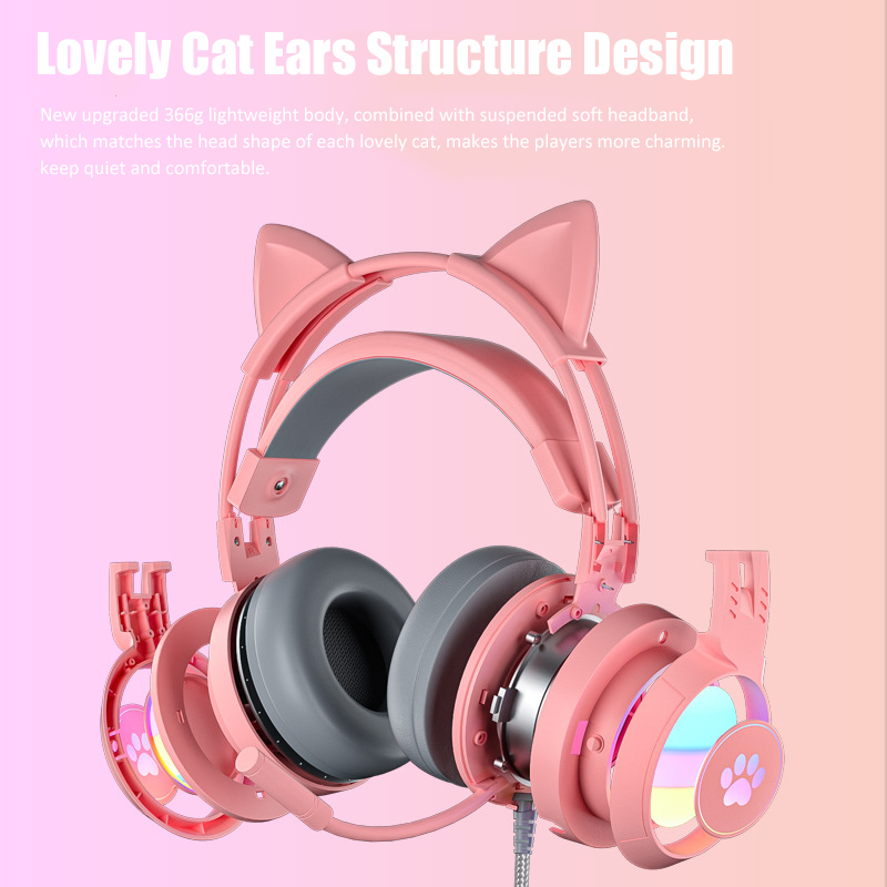 Cute Cat Ear Gaming Headphones - Desk Hifi Setup ulasan dan harga