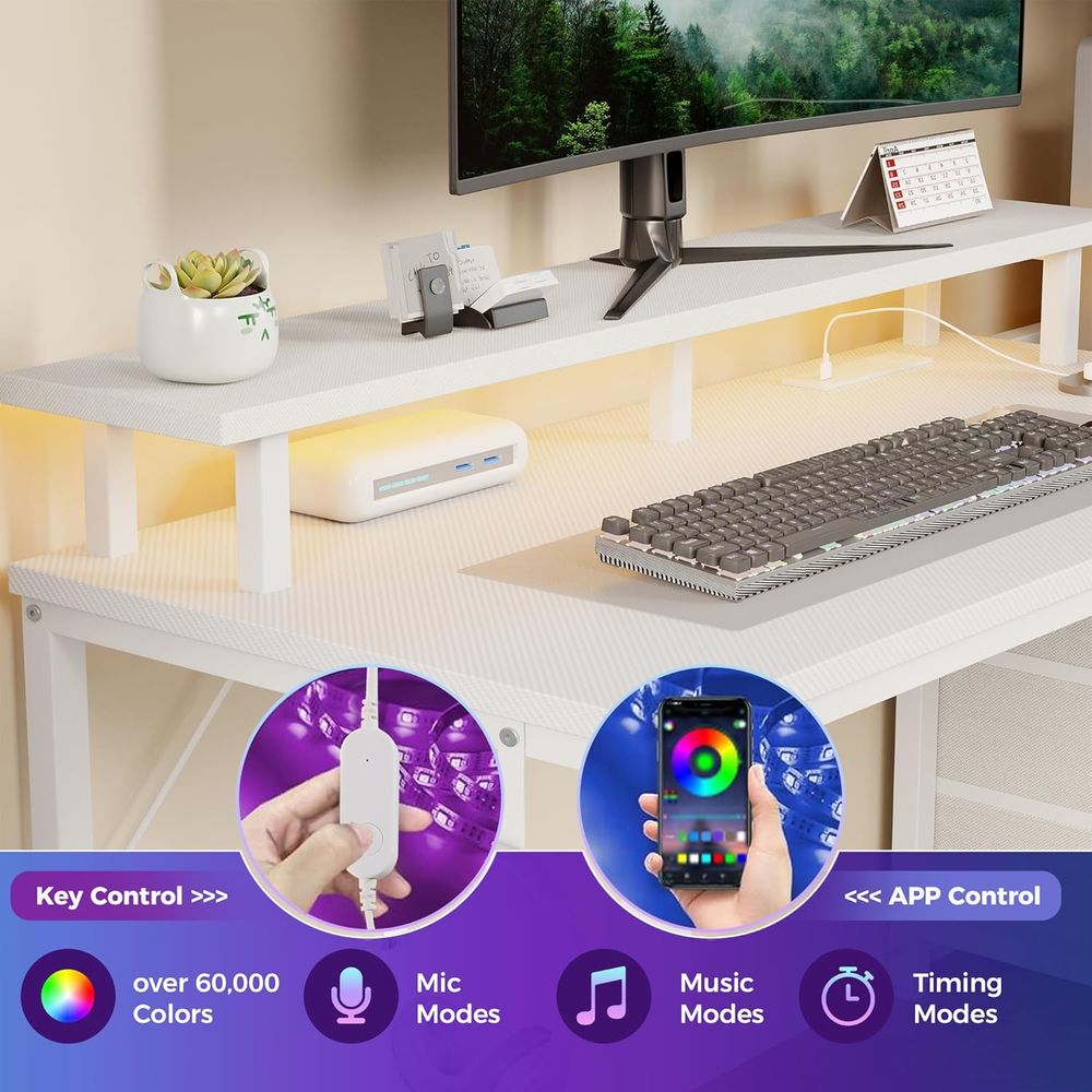 White 52 L-Shaped Gaming Desk  - Dual Monitor Desk Setup ulasan dan harga