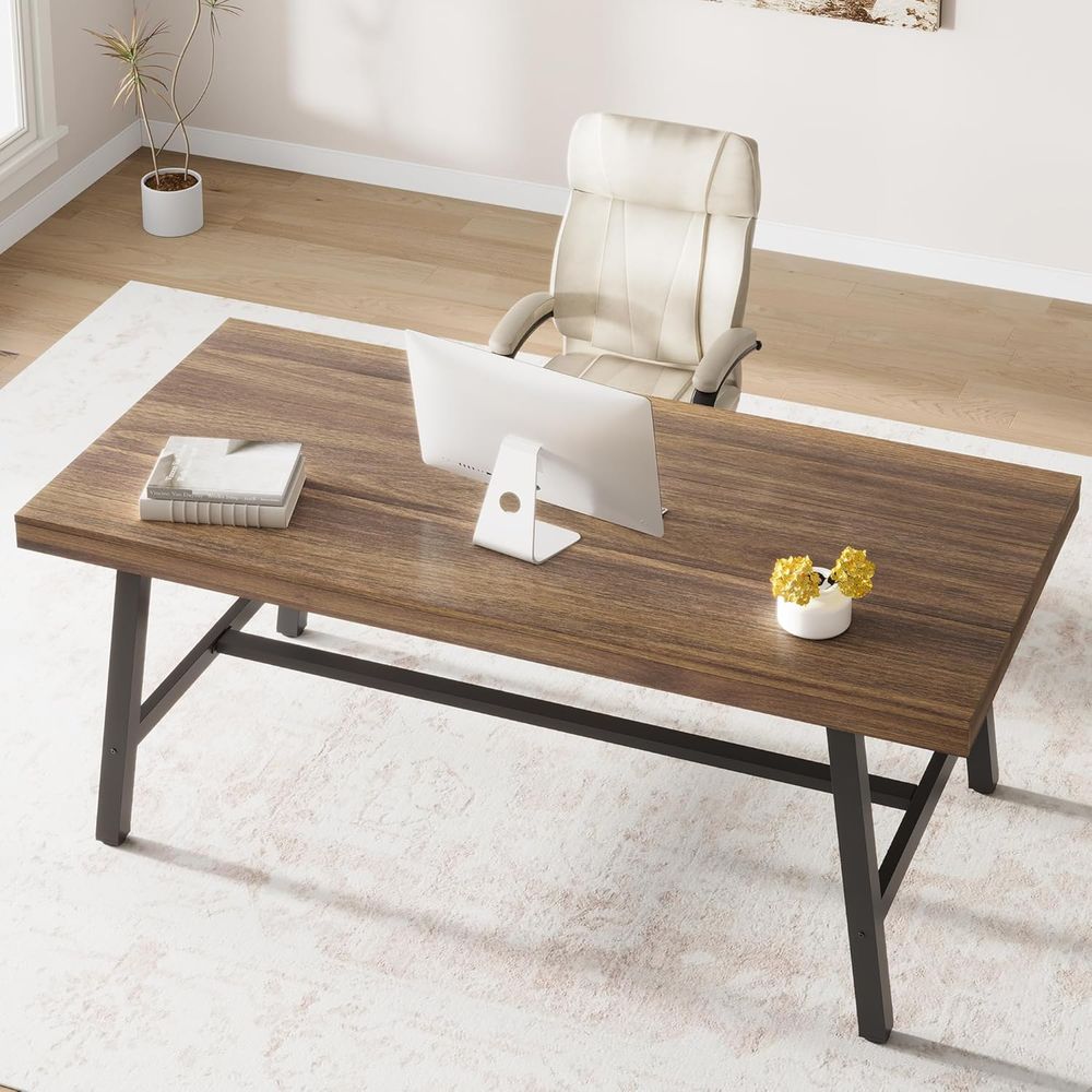 Extra Long Industrial-Style Ru - Dual Monitor Desk Setup ulasan dan harga